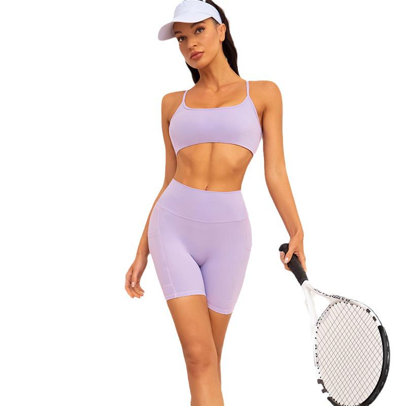 Women's Yoga Set: Stylish Cross-Back Sports Bra & Hip-Lifting Yoga Shorts