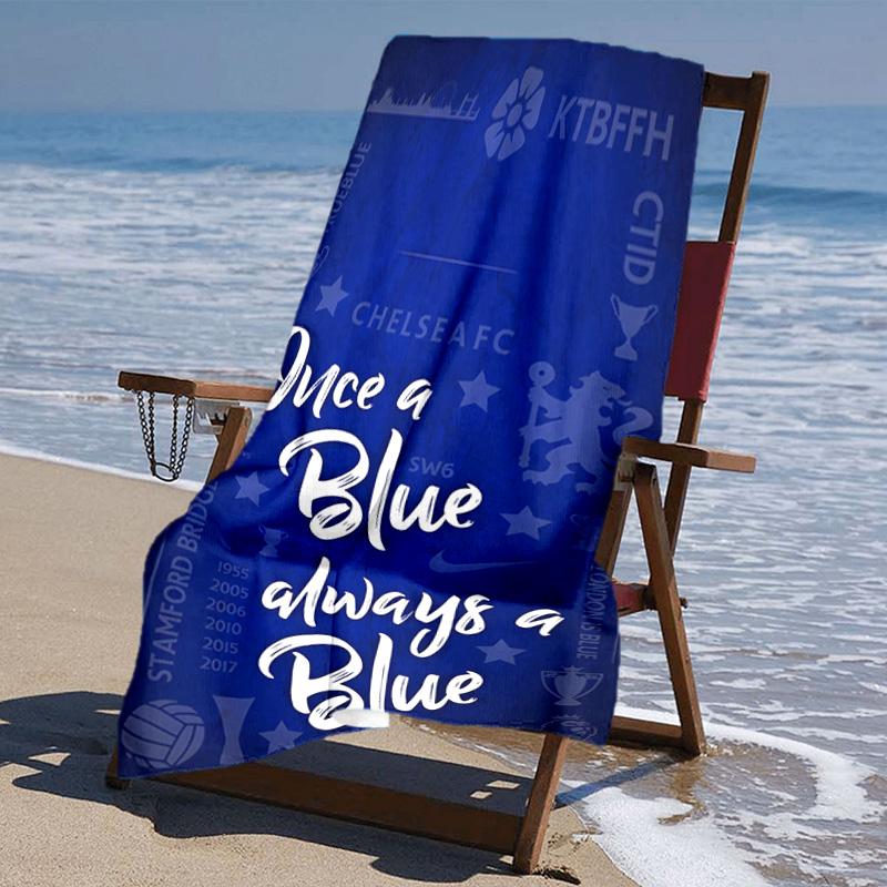 proof beach towel with Chelsea FC logo pattern - soft,absorbent,quick-drying,machine washable - perfect for swimming,camping,bathing