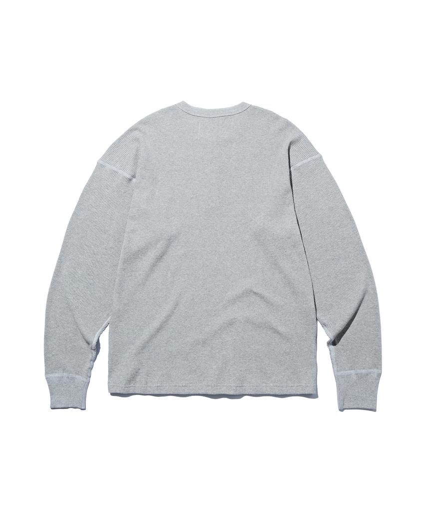 DISCUS ATHLETIC Usafa Logo Waffle Henley Neck Long Sleeve T-Shirt Melange Grey