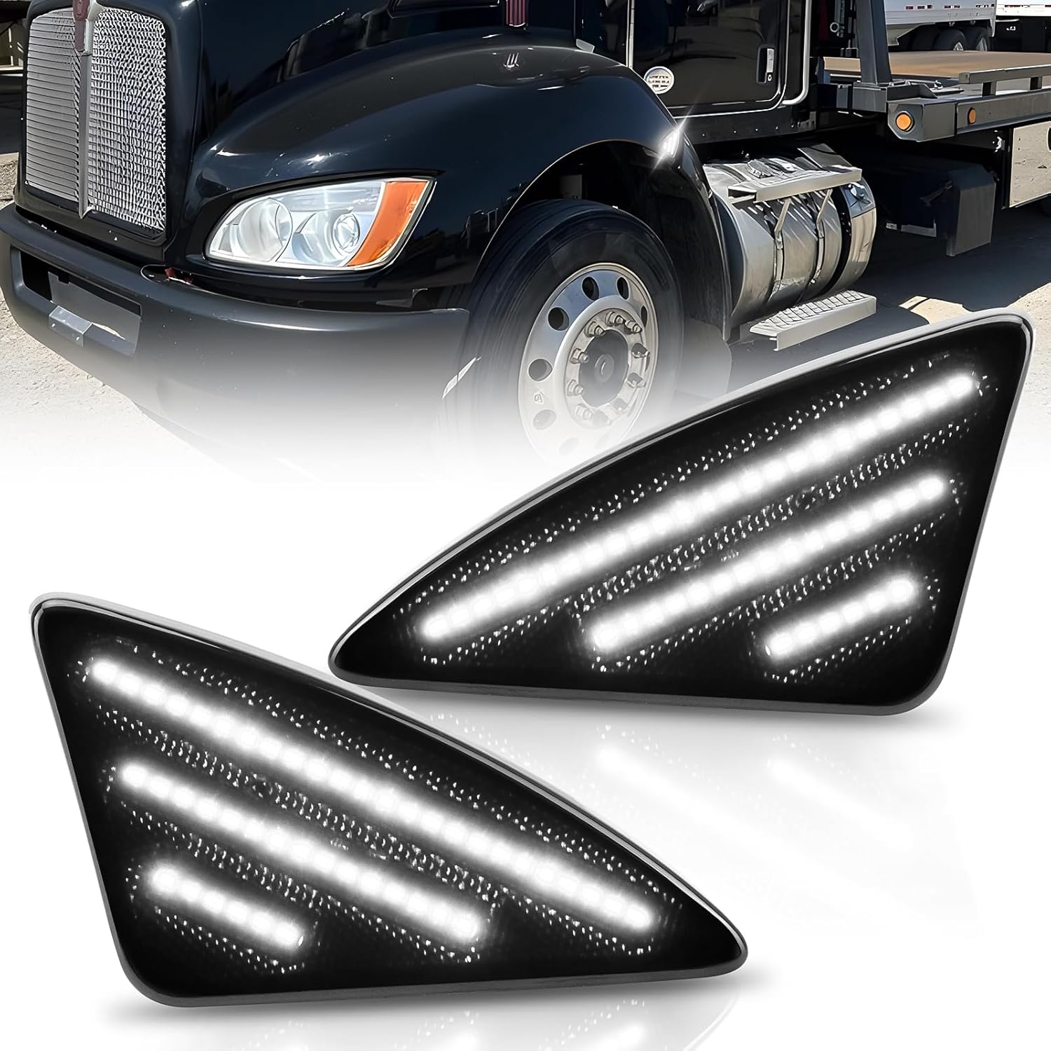 Светодиодный повторитель поворота Bestview, совместимый с Kenworth T660 T170 T370 T270 2008-2021, затемненный корпус, белый светодиод белый