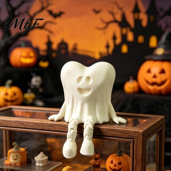 Ghost Gifts for Couples 3D Printed Heart-Shaped Figurine with Movable Joints, Sitting Dangling Leg Eco Friendly PLA Ornaments Statue, Matte