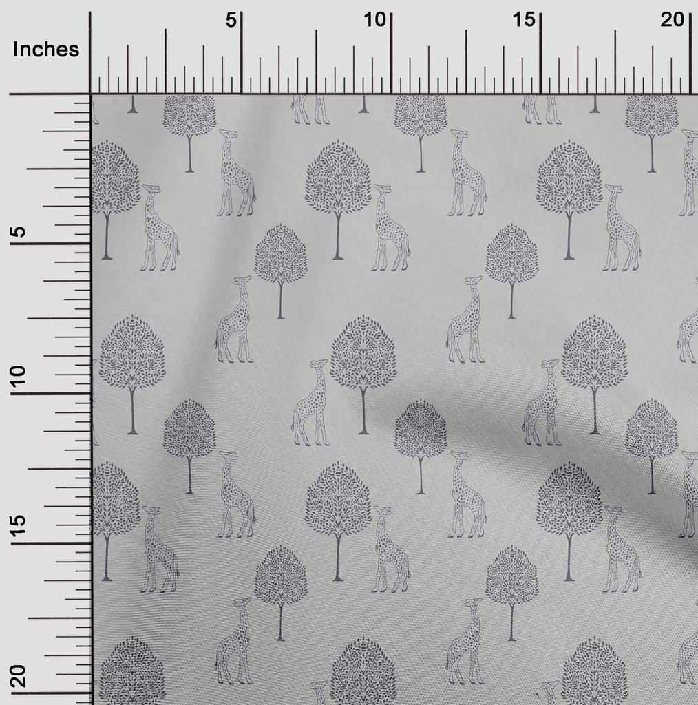 oneOone Cotton Flex Fabric Tree & Giraffe Block Printed Craft Fabric BTY 40 Inch