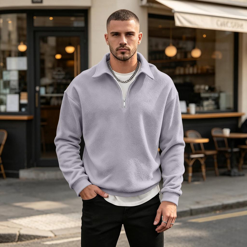 Men's Half Zip Sweatshirt with Turn-Down Collar, Casual Double-Sided Pullover