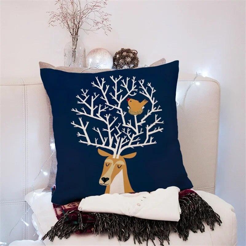 45x45cm Creative Geometric Elk Pillowcase Living Room Sofa Office Seat Car Cushion Cover  Ornament Home Decoration