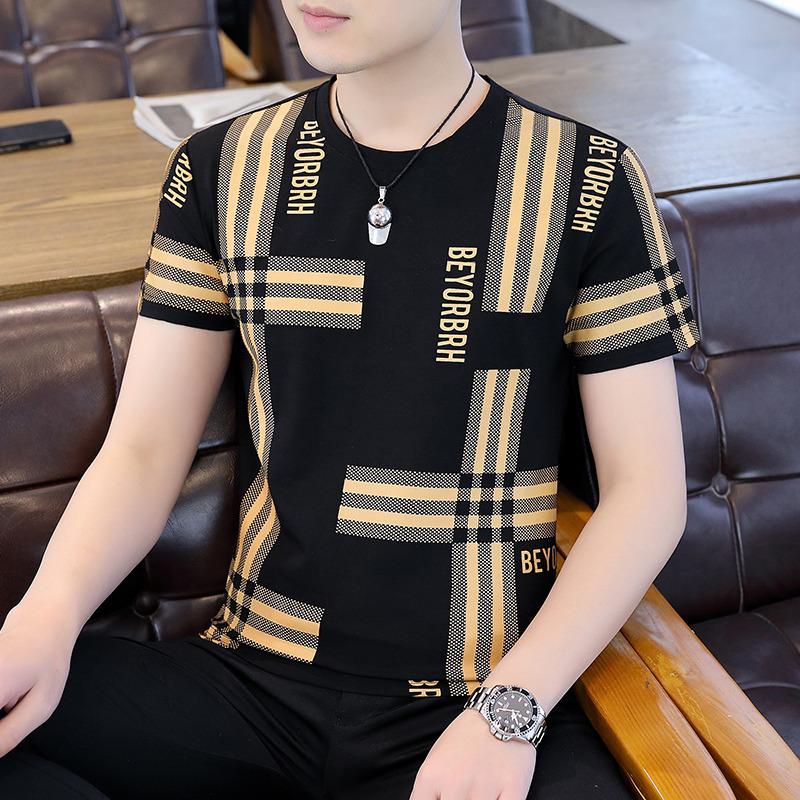 2024 Men's Slim Trend Ice Silk Printed Short-Sleeve T-Shirt
