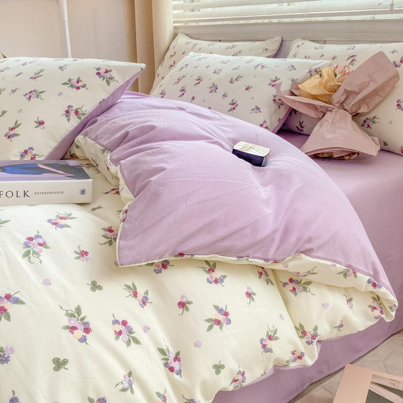 Class A Maternal And Infant Grade Small Fresh 100 Washed Cotton Four-Piece Set Student Dormitory 3Pcs Set Polished Cotton Full Quilt Cover Hat
