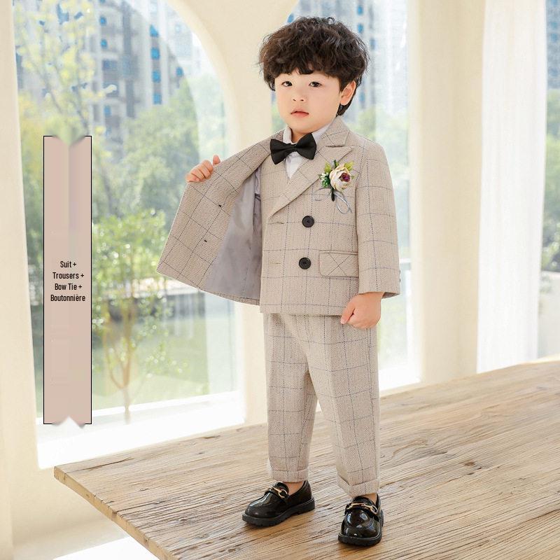 Children's Formal Suit: Flower Boy Autumn-Winter Velvet British Style for First Birthday or Performances.