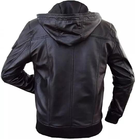 Hoodie Stylish Festive Black Handmade Men Halloween Lambskin Leather Motorcycle Jacket