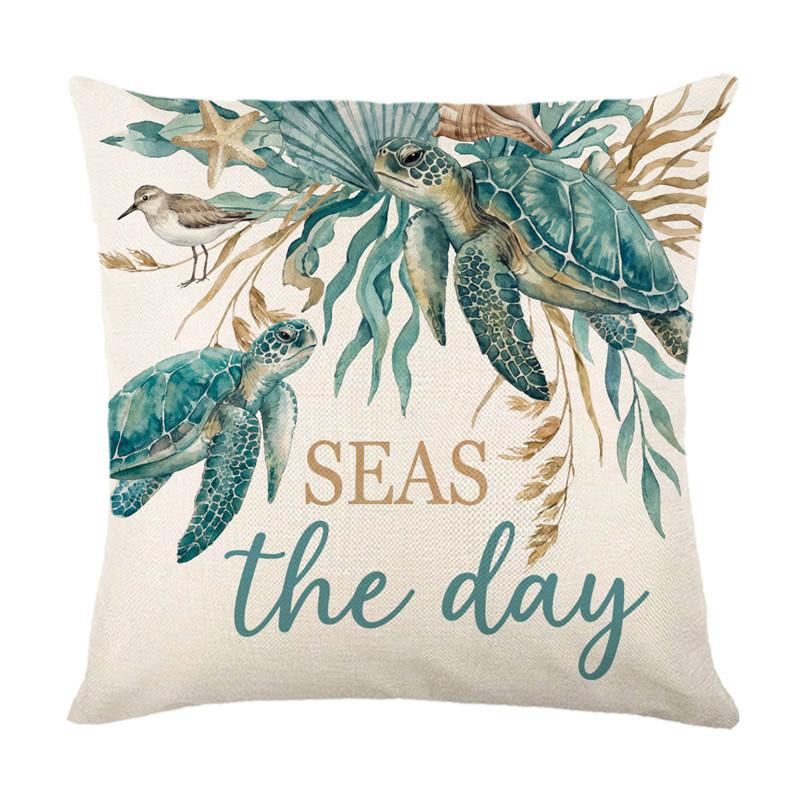 VIKAMA Coastal Pillow Cover Seashell Conch Nautical Ocean Decorative Cushion Case for Beach House Sofa Patio Furniture