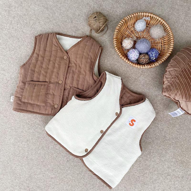 Kinder Herbst Winter Retro Warm Vielseitige Weste Jungen Mädchen Baby Doppelseitige Weste