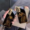 leopard background black For Samsung A 01 52S A04 A05S A10 A12 13 22 23 24 36 42 M02 Note 10 20Ultra 8 9 Golden glass phone case