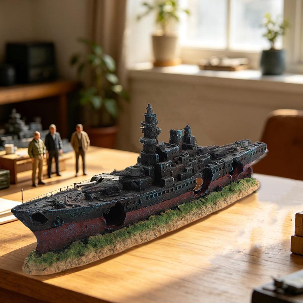 Super Warship Wreckage Fish Tank Landscape Ornament Sunken Ship Shaped Aquarium Decoration with Hiding Space Creative Crafts