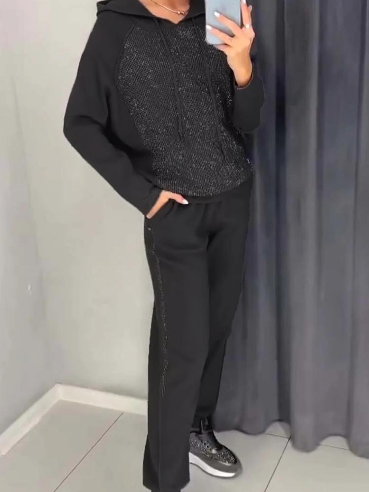 

Жіночий двоколірний худі та джогери з дизайном зі стразів 3XL чорний