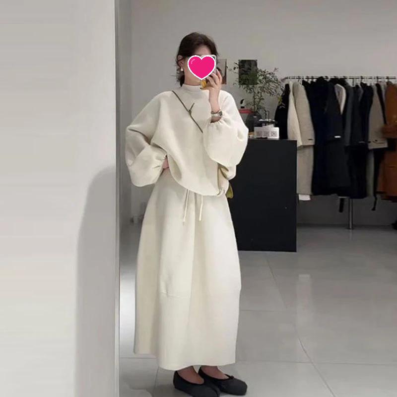 

Trendy European & American Loose Fit Long Sleeve Top with High Waist Skirt - Casual Two-Piece Set for Spring & Autumn S (80-95 lbs)