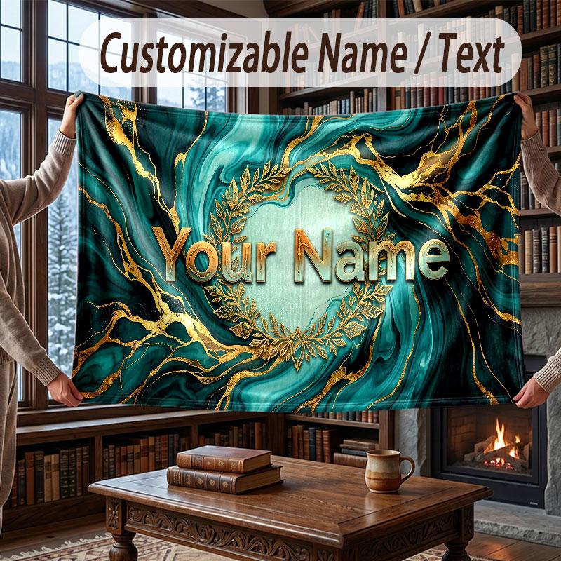 Abstract Geometric Theme Throw Blanket Custom Name Text Personalized Blanket Soft Cozy Blanket for Home Sofa Bed