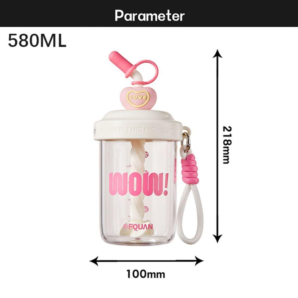 580ML Drinking Cup With Straw Stirring Cup Kawaii Whey Protein Shaker Bottle  Fruit Juice