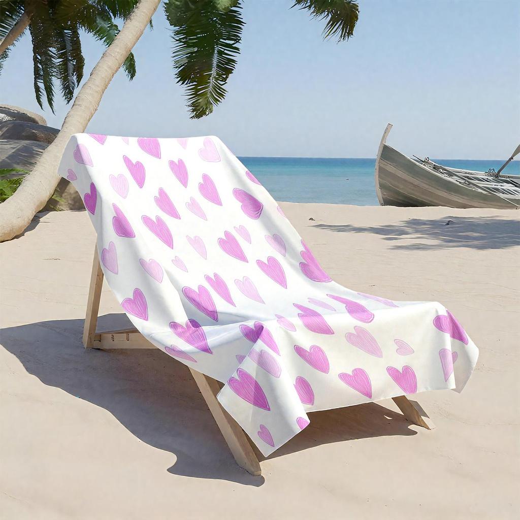 1pc Pink Heart Pattern - Romantic Aesthetic Trend 2D Printed Microfiber Beach Towel, quick dry super absorbent. Great for beach