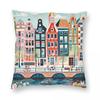 Amsterdam Canal Houses Buildings Square Pillowcase Polyester Linen Velvet Creative Zip Decorative Pillow Case Bed Cushion Cover