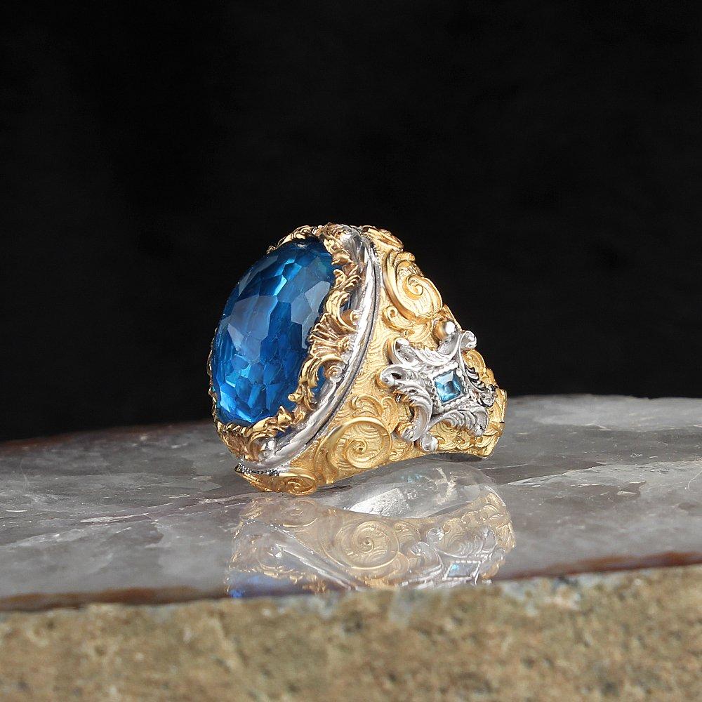 

Blue Topaz Taşlı Rodaj Kaplama 925 Ayar Gümüş Yüzük 9