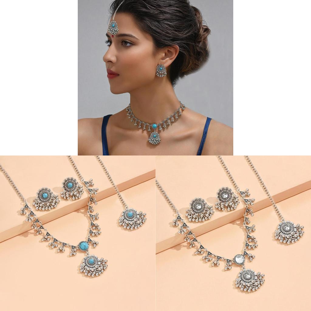 Ethnic Fusion Necklace And Earring Set With Tassel Accents For Wedding Fashion Jewelry