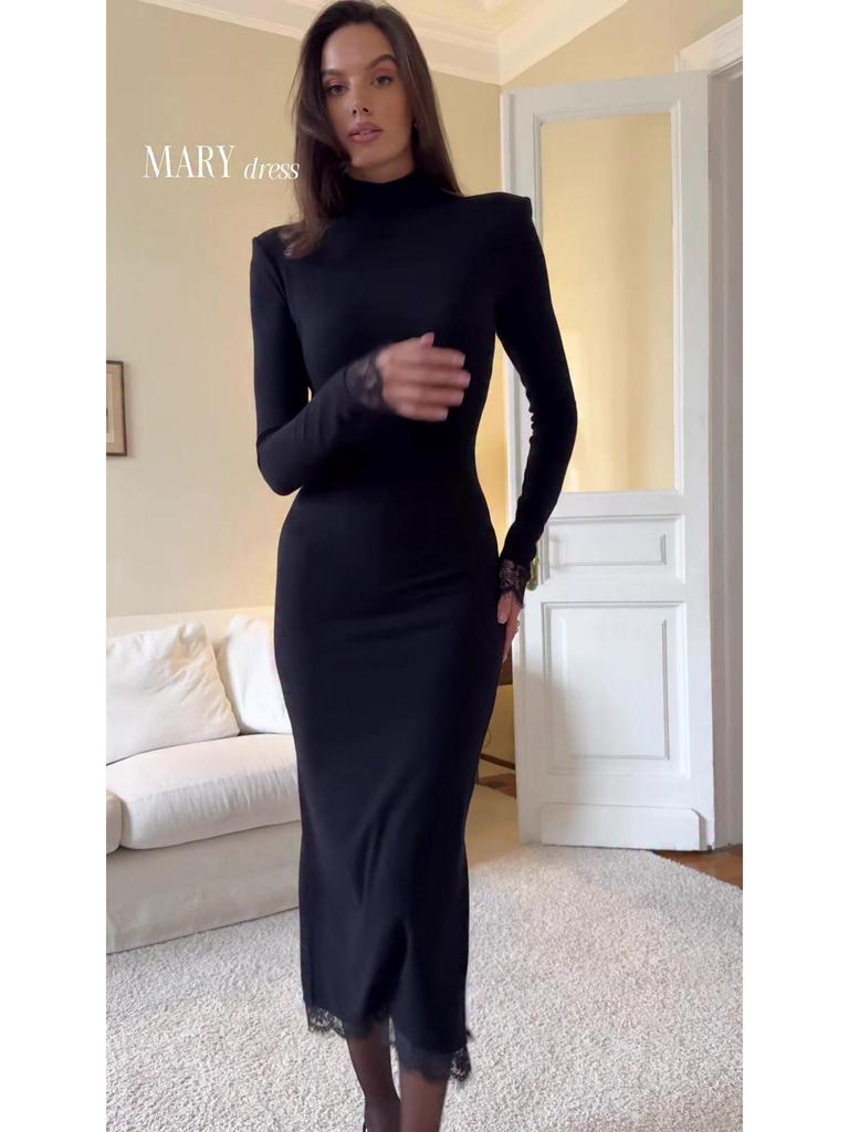 2025 Autumn Elegant Black Slimming Lace Dress for Women
