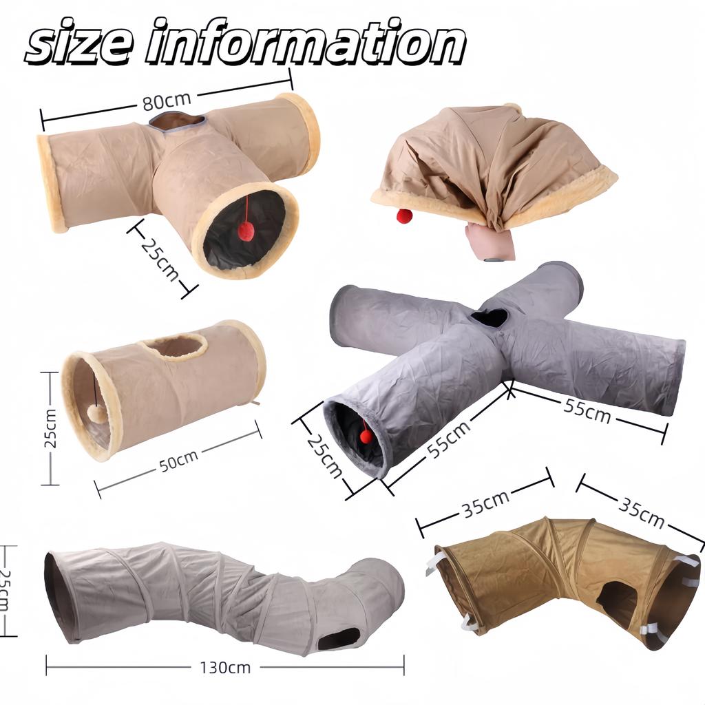 Collapsible Cat Winter Suede Tunnel for Puppy Rabbit Kitten Play Chase Hide Tunnel,Interactive Bedding Toy In 2 Ways 3 Ways