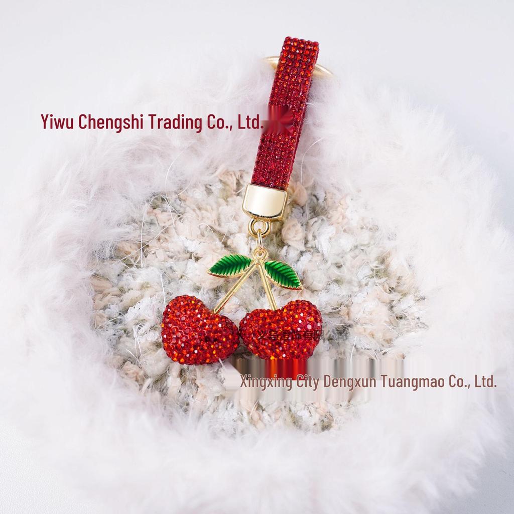 Rhinestone Cherry Polymer Clay Pendant Keychain Gift
