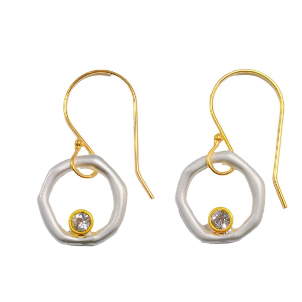 Minimalist Irregular Hollow Circle Zircon Inlay Two-color Dangle Earrings Gold Color Women Daily Wear Fashion Retro Jewelry Gift