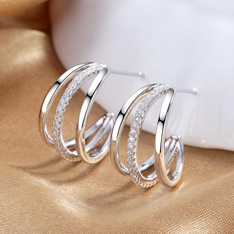 Elegant French Zircon Earrings for Women, Trendy Geometric Ear Cuffs, Light Luxury Jewelry, European-American Style