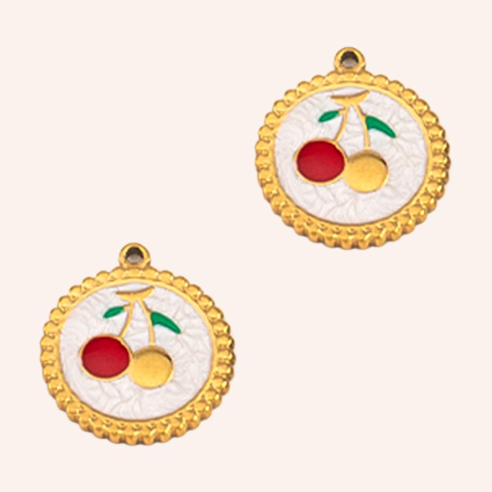 2pcs Stainless Steel Irregular Red Enamel Round Heart Star Design Pendant Necklace Earring Heart Charms Craft Jewelry Findings