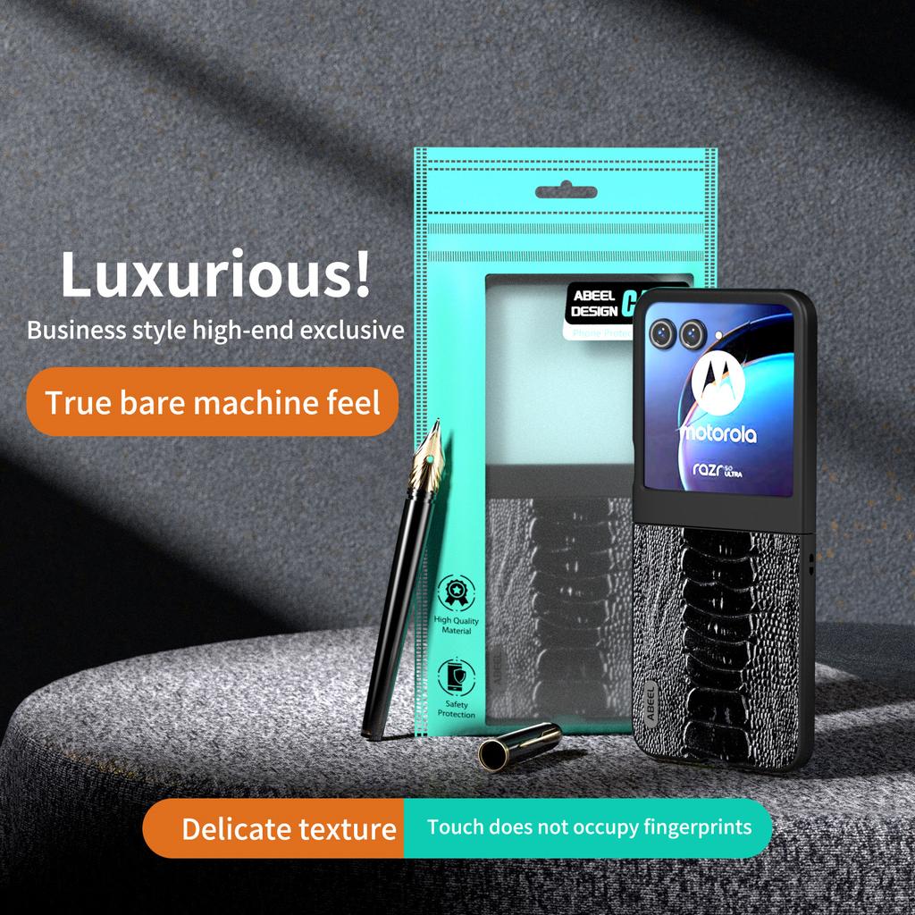 For Motorola Razr 50 5G Case Genuine Cow Leather+PC Hard Phone Cover Crocodile Texture