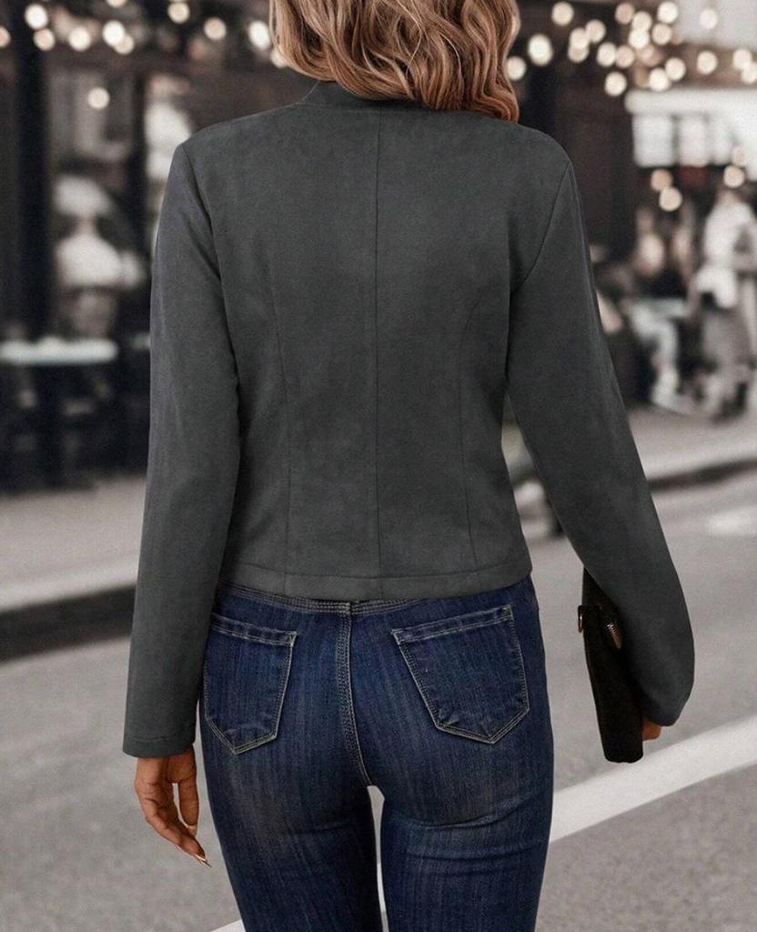 Retro Suede Double-Breasted Jacket with Decorative Buttons
