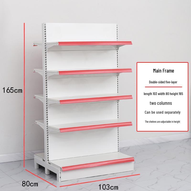 Adjustable Supermarket Display Rack for Snacks and Food, Single/Double-Sided, Ideal for Convenience Stores and Mother & Baby Products.