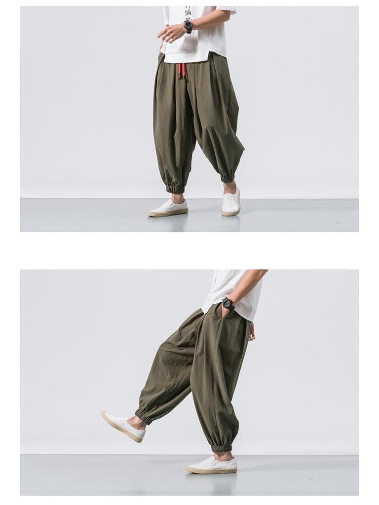2024 Men's Cotton Linen Harem Pants – Chinese Style, Casual, Plus Size, Lantern Design