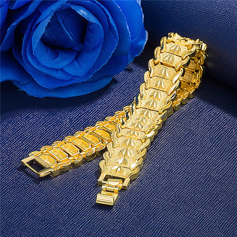 Retro Textured Wide Version Gold Bracelet, Men's Atmospheric Business Chain Bracelet, Trendy Personalized Decorative Jewelry