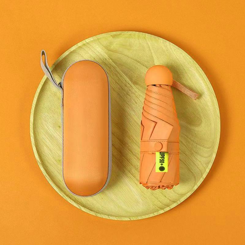 Ultralight Compact Portable Capsule Umbrella All-weather UV Protection Umbrella Mini Size Five-fold 6 Ribs Umbrella with Case