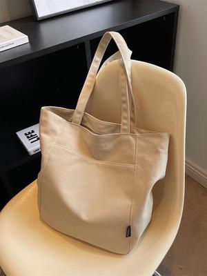 Retro Textured Canvas Tote Bag - Large Capacity Fashion Shoulder Bag for Women 2025