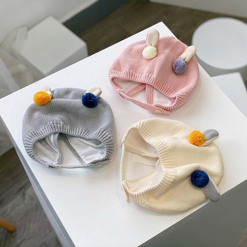 Cute Pompom Baby Knitted Hat Autumn Winter Warm Infant Boy Girl Beanie Cap Soft Thick Woolen Newborn Toddler Ear Protection Hat Bonnet