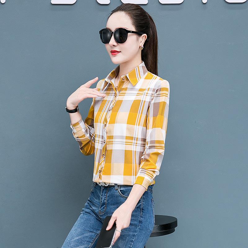 Geruit Overhemd Dames Honderd Dames Tops Los Retro Hong Kong Smaak Lange Mouw Overhemd