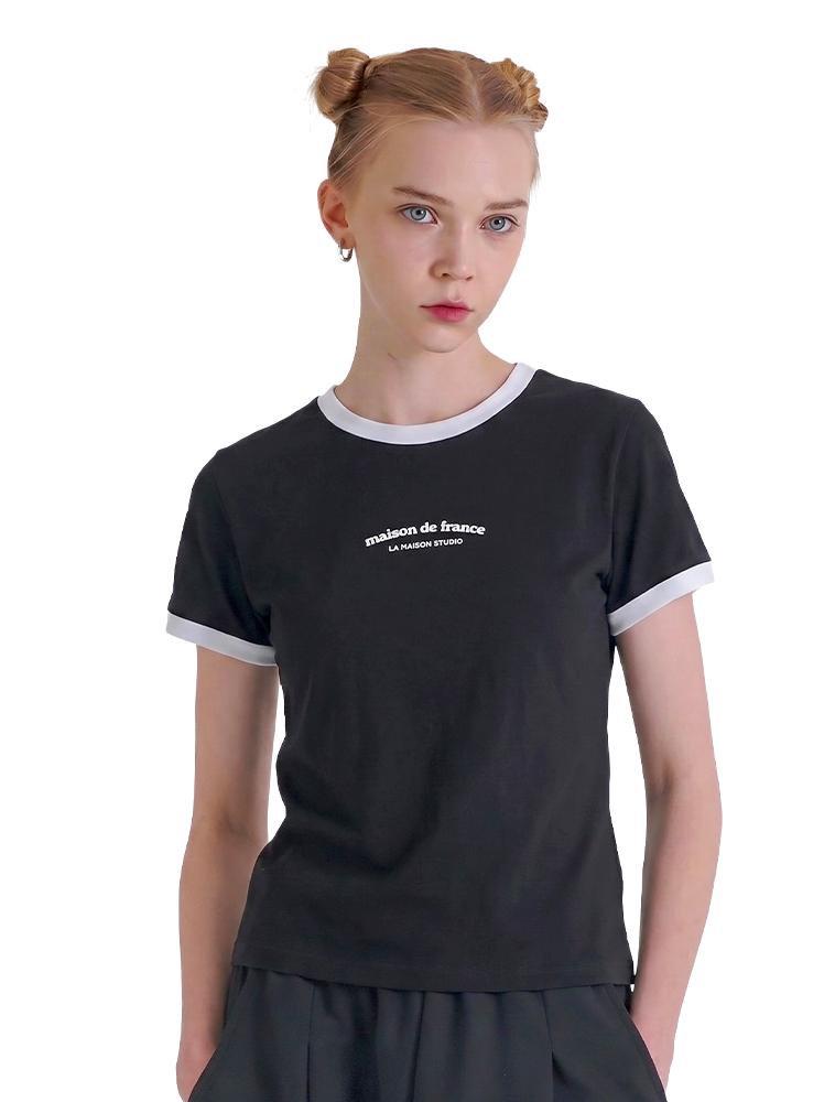 LA MAISON STUDIO Embossed Logo Slim Fit Short Sleeve T-Shirt Black & White (Fcg2Ts773W)
