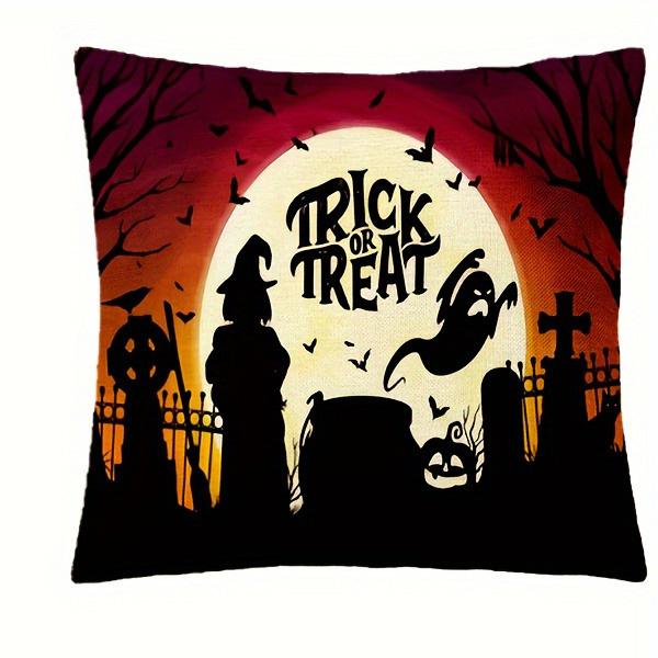 Spooky Halloween Trick Or Treat Pillow Covers For Haunted Home Decor Sofa Cushion Cover Holiday Party Decoration Gift