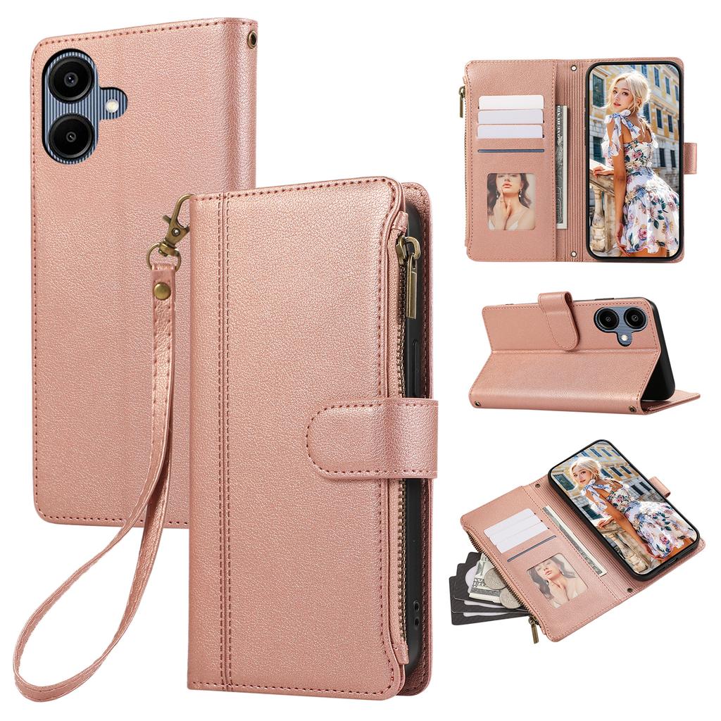 For Samsung Galaxy A05 4G Case Multi Card Slots Zipper Leather Phone Cover with Wrist Strap