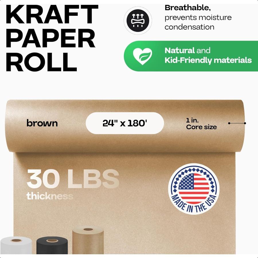 

IDL Packaging 24 x 2160 180 футов Рулон коричневой крафт-бумаги 30 фунтов Толстая качественная бумага для упаковки, переезда, отправки, поделок 100% перерабатываемая United States
