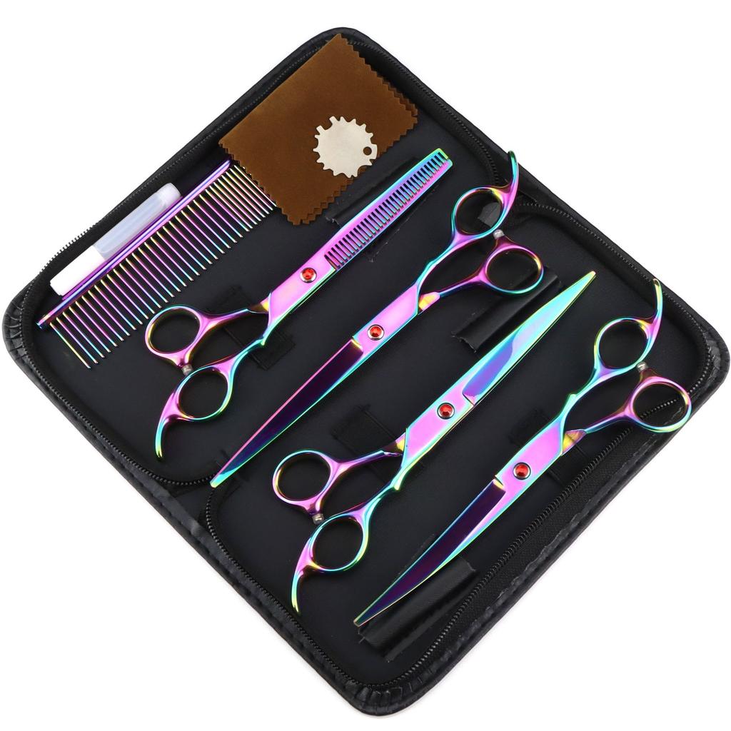 6.0/7 Inch, Color 4 Packs, Pet Beauty Scissors, Straight Scissors, Set Steel Comb Cross-Border