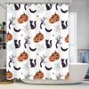 Halloween Decor Shower Curtain Halloween Pumpkin Cats Black Spiders White Bath Mat Waterproof Bathroom Curtains Customizable