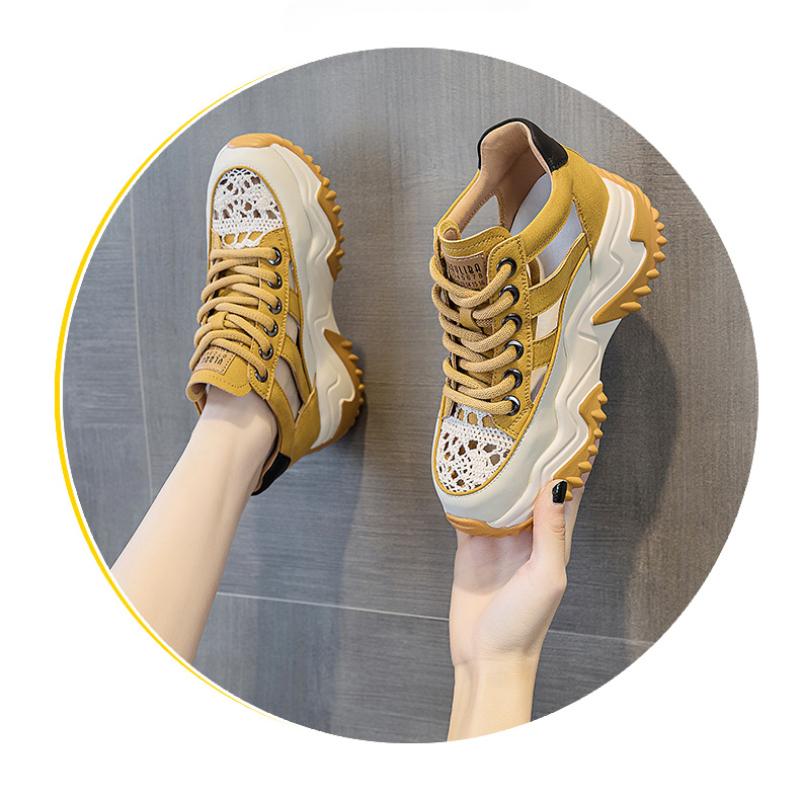 Oddychające grube podeszwy w stylu Sponge Cake białe buty sznurowane oddychające letnie styl zwiększona wodoodporność platforma damskie sandały