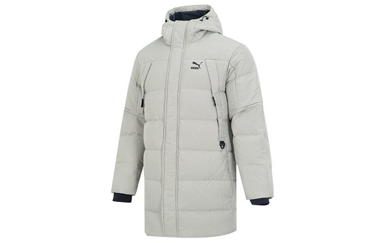 PUMA Down Jackets Men s Gray Green Hooded Moderate Puffer Jacket 535582-68 L