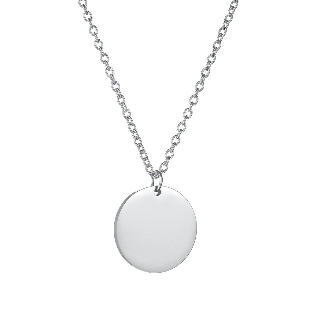 Stainless Steel Round Disc Pendant Necklace Minimalist Customizable Coin Jewelry for Men Women