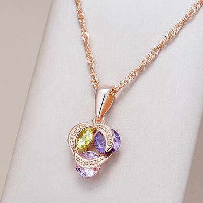 Colar Pingente Zircônia Natural Roxo Brilhante Para Mulheres Tendência Cor Ouro Rosa Pingente Étnico Diário Vintage Joia