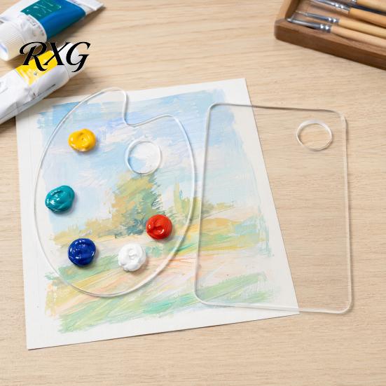 Ergonomic Art Mixing Board Acrylic Paint Palette, Clear Artist Tray with Thumb Hole, Non-Stick Oil Lightweight Painting Palette for Acrylic,